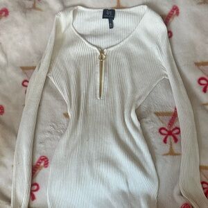 Derek Heart Cream Ribbed Midi Dress